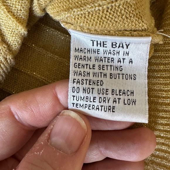 Fairset Petite Vintage Golden Metallic Ribbed Button Up V-Neck Sweater Size LP - Picture 8 of 15